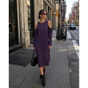Eliza J Purple Cold Shoulder Sheath Dress Midi Minimal Chic Evening Sz 6